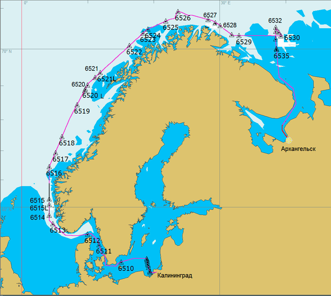 Маршрут и точки 65-го рейса НИС Академик Келдыш