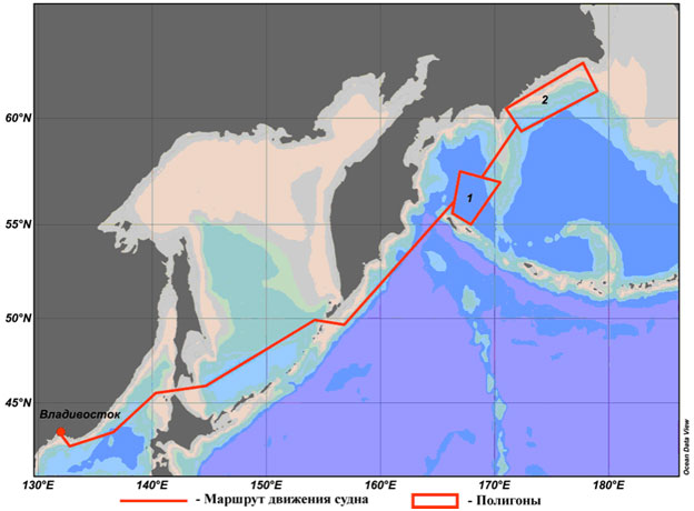 Карта-схема маршрута судна и районов работ